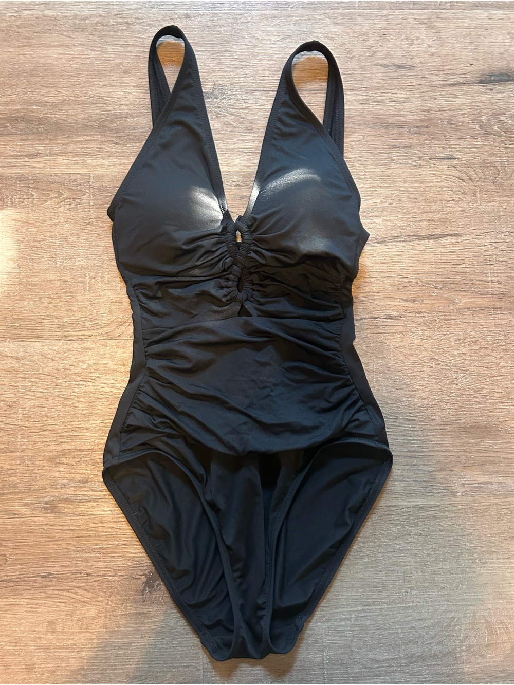 Lauren Ralph Lauren One-Piece Swimsuit Womens XS Black Ruched Plunge